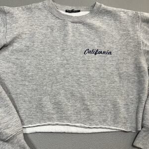 Brandy Melville California Embroidered Cropped Sweatshirt Raw Hem oversized
